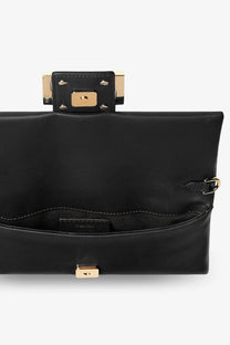 Fendi women’s mamma baguette leather crossbody bag black with gold-tone hardware and rectangular flap closure