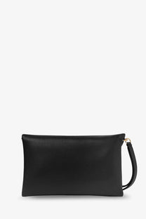 Fendi women’s mamma baguette black leather crossbody bag with gold-tone clasp and wrist strap clutch style