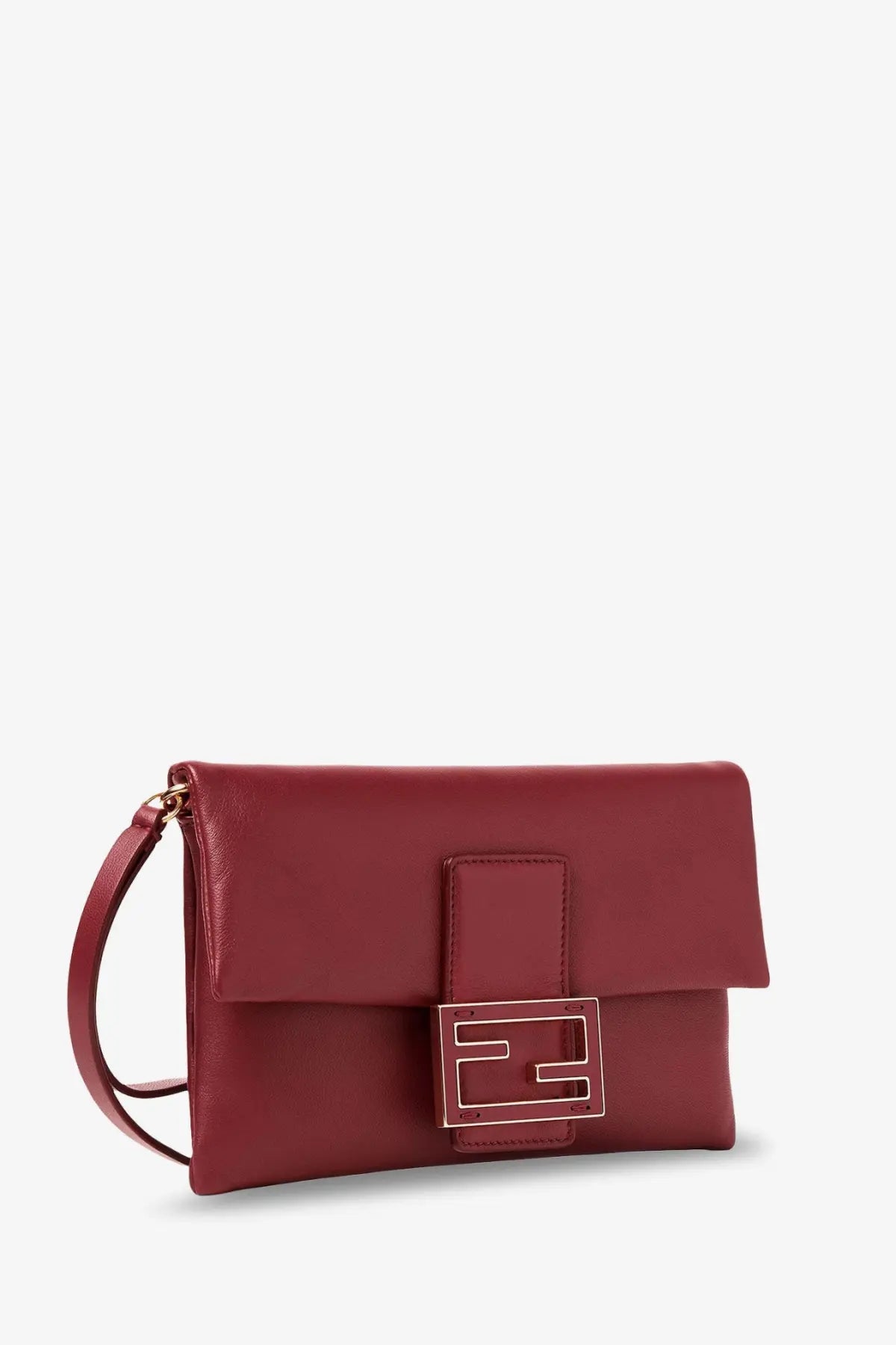 Fendi womens mamma baguette leather crossbody bag in rich burgundy with gold-tone f-logo clasp and adjustable strap