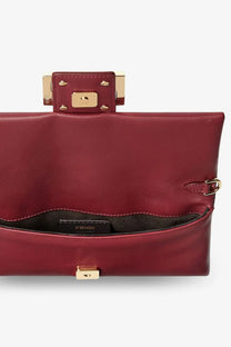Fendi women’s mamma baguette rich burgundy leather clutch with gold-tone hardware and rectangular clasp