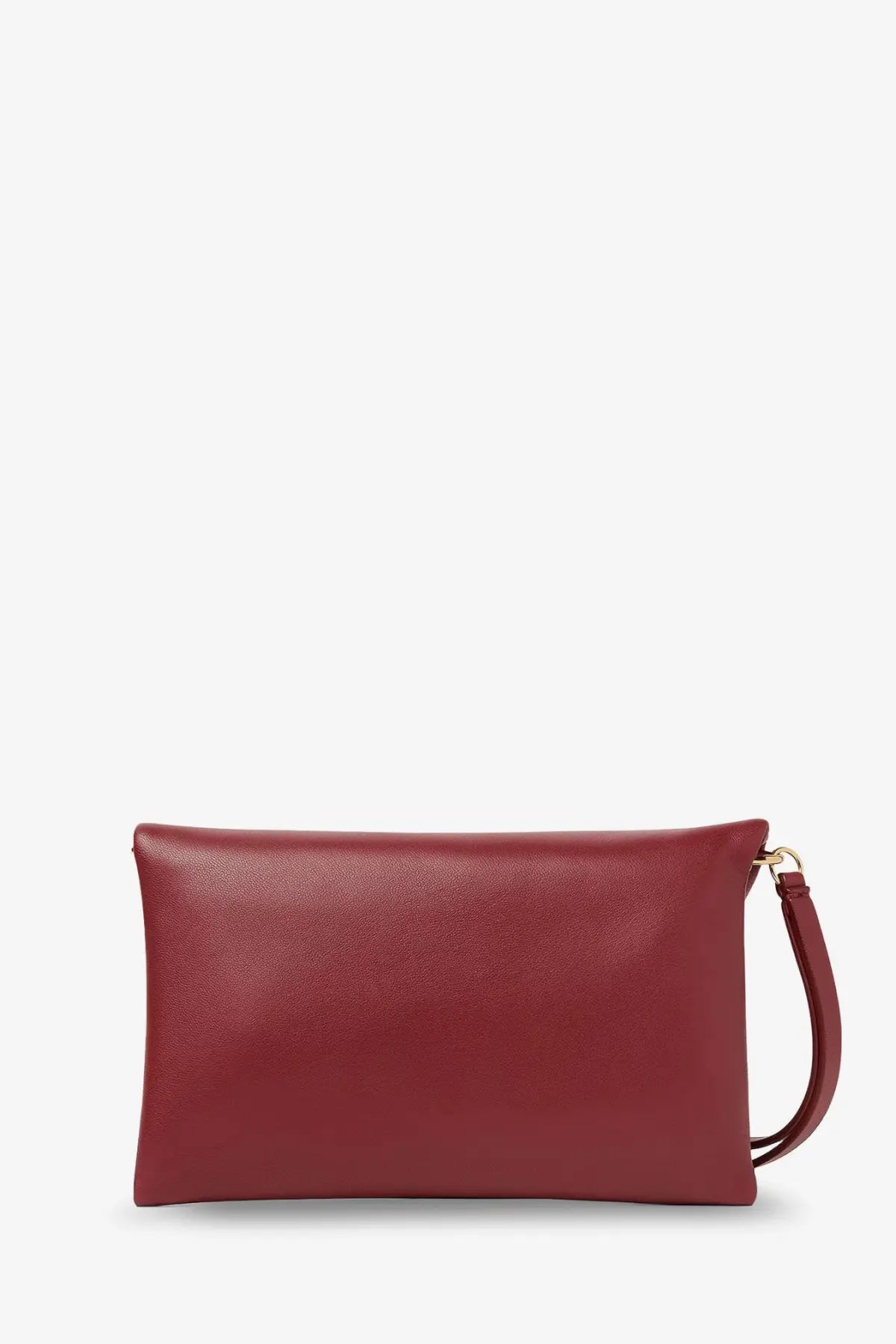 Fendi women’s mamma baguette deep red leather crossbody bag with sleek minimalist design and gold-tone wrist strap