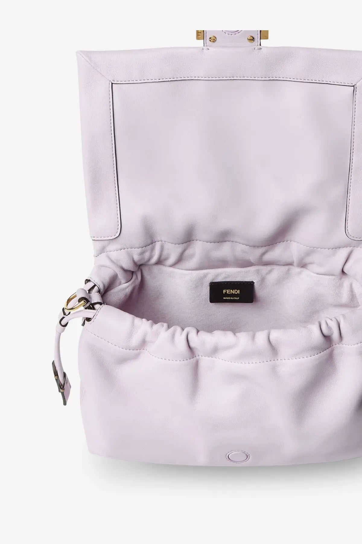 A soft lavender fendi womens mamma baguette medium leather crossbody bag with structured quilted design and gold hardware