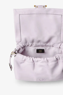 A soft lavender fendi womens mamma baguette medium leather crossbody bag with structured quilted design and gold hardware