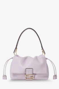 Light lavender fendi womens mamma baguette medium leather crossbody bag with structured puffy silhouette and gold ff clasp