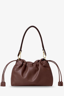 Fendi womens mamma baguette medium crossbody bag in mogano brown leather with soft drawstring closure and gold hardware