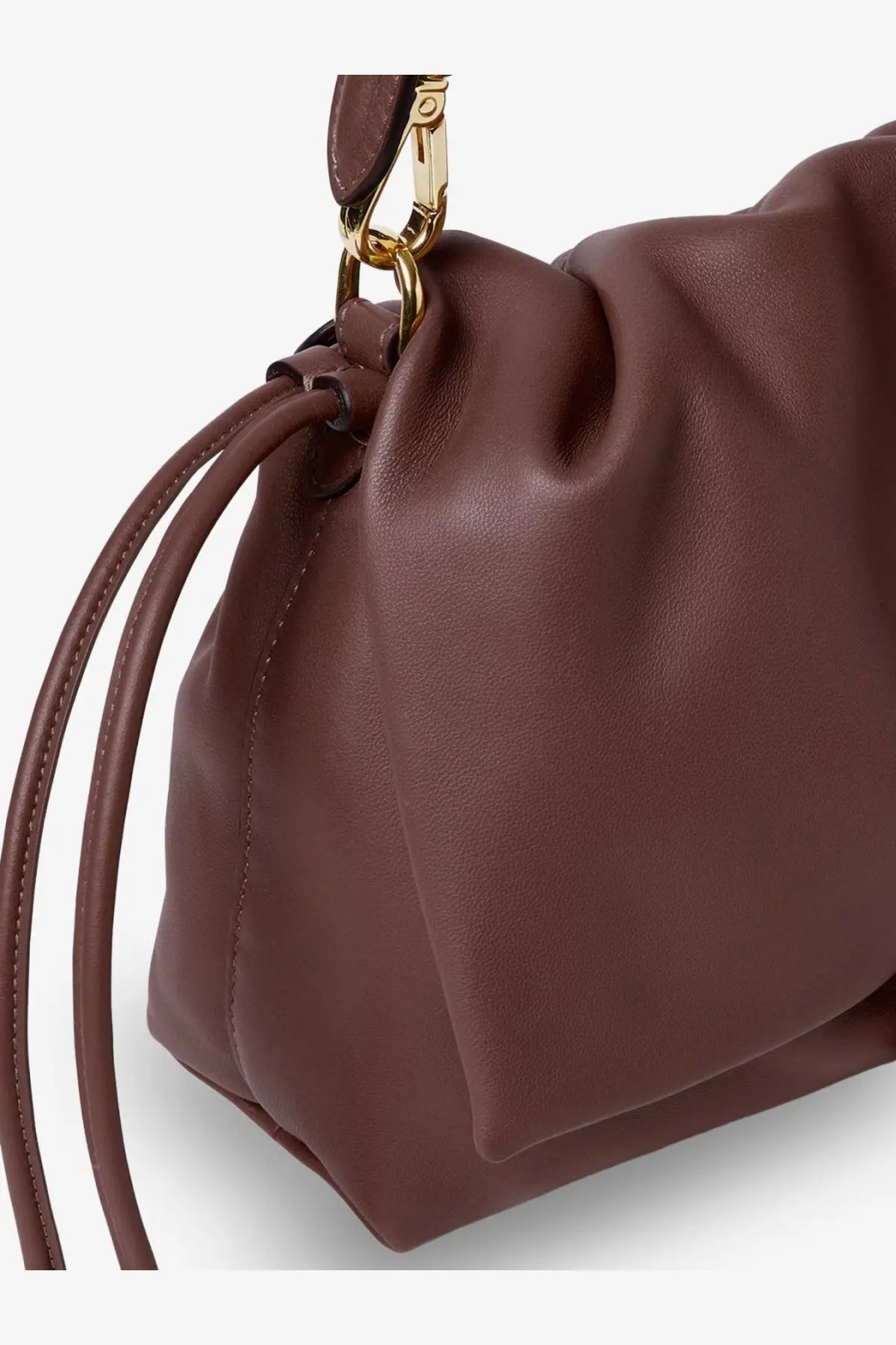 Fendi women’s mamma baguette medium soft brown leather crossbody bag with drawstring closure and gold-tone hardware