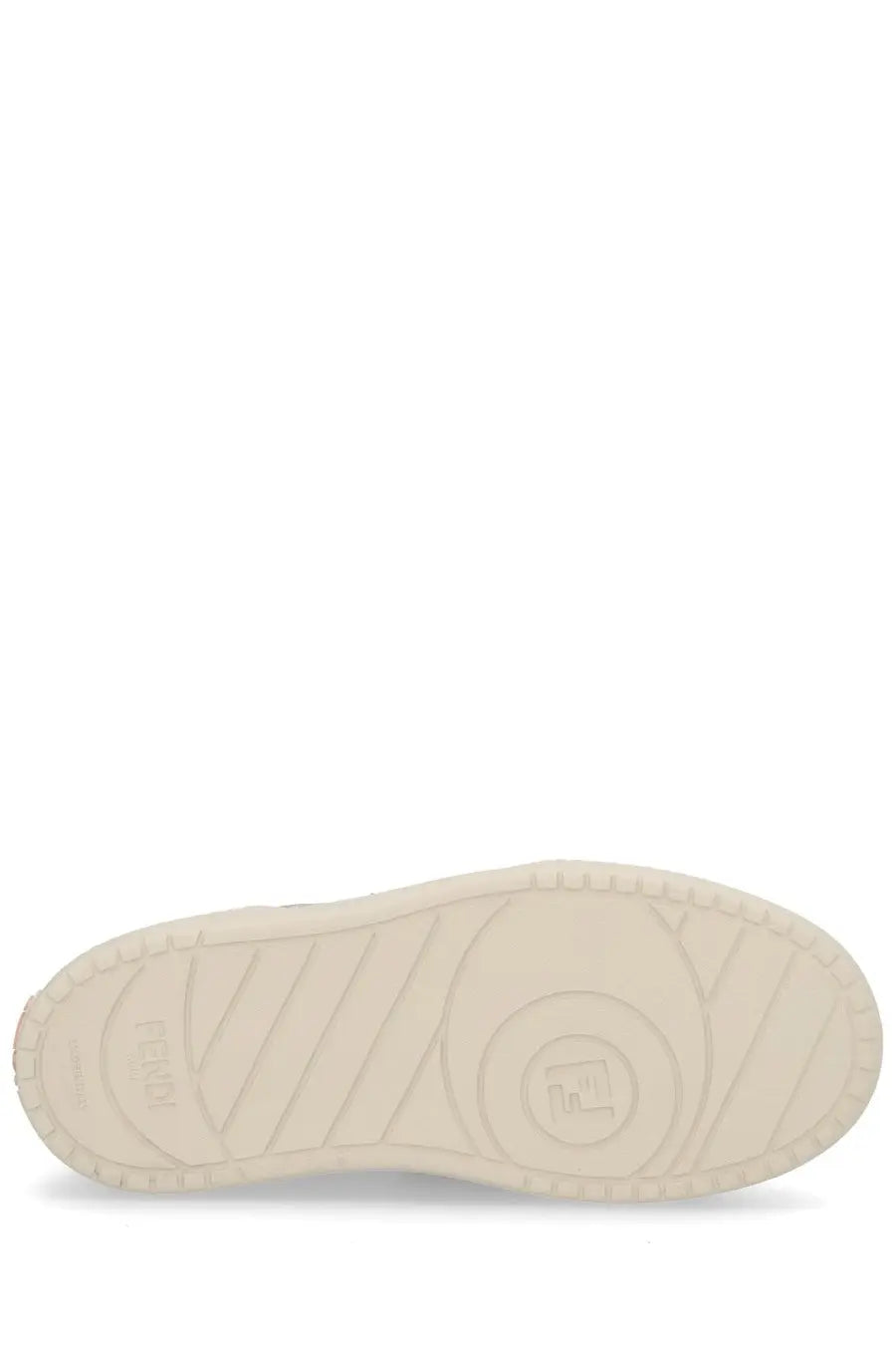 Cream-colored rubber sole with circular fendi logo and diagonal ridges for grip on fendi womens match sneaker beige