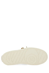 White rubber sole with circular logo and diagonal tread pattern on beige fendi women’s fendi match sneaker
