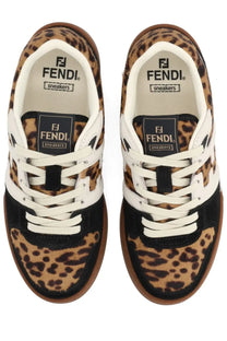 Fendi women’s Fendi match sneaker with leopard print pattern white laces and black suede accents