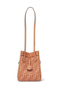 Tan fendi bucket bag with woven ff pattern and matching leather handles in orange from fendi womens mini origami bag collection