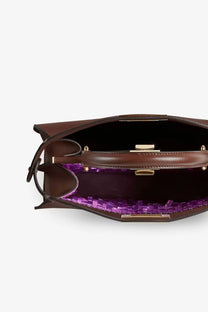 Fendi womens peekaboo iseeu medium leather handbag in brown with vibrant purple interior lining mogano anemone os