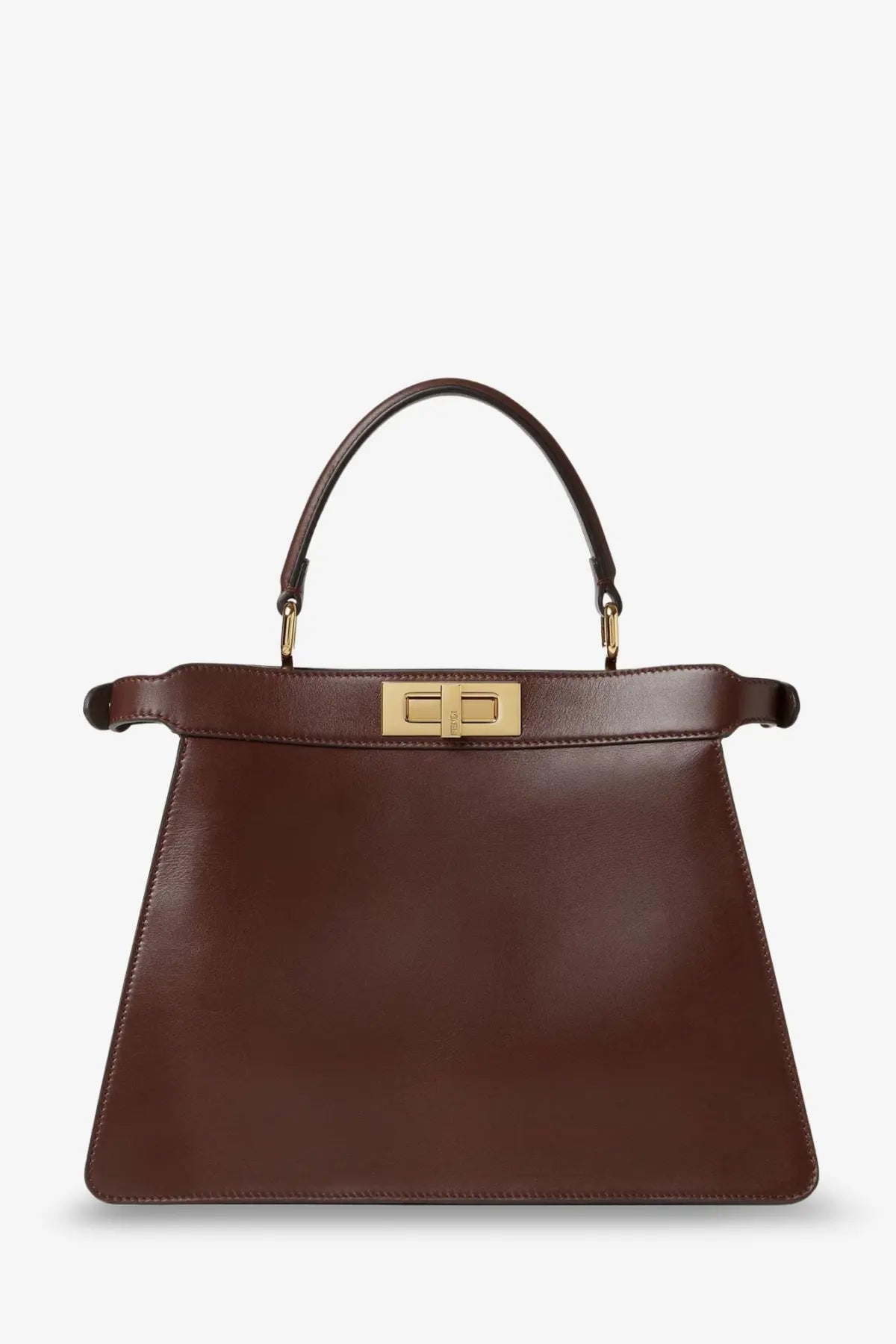 Fendi women’s peekaboo isseeu medium brown leather handbag with gold-tone hardware and top handle mogano anemone os