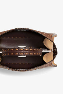 Fendi women’s peekaboo iseeu small brown leather shoulder bag with perforated design and silver-toned hardware