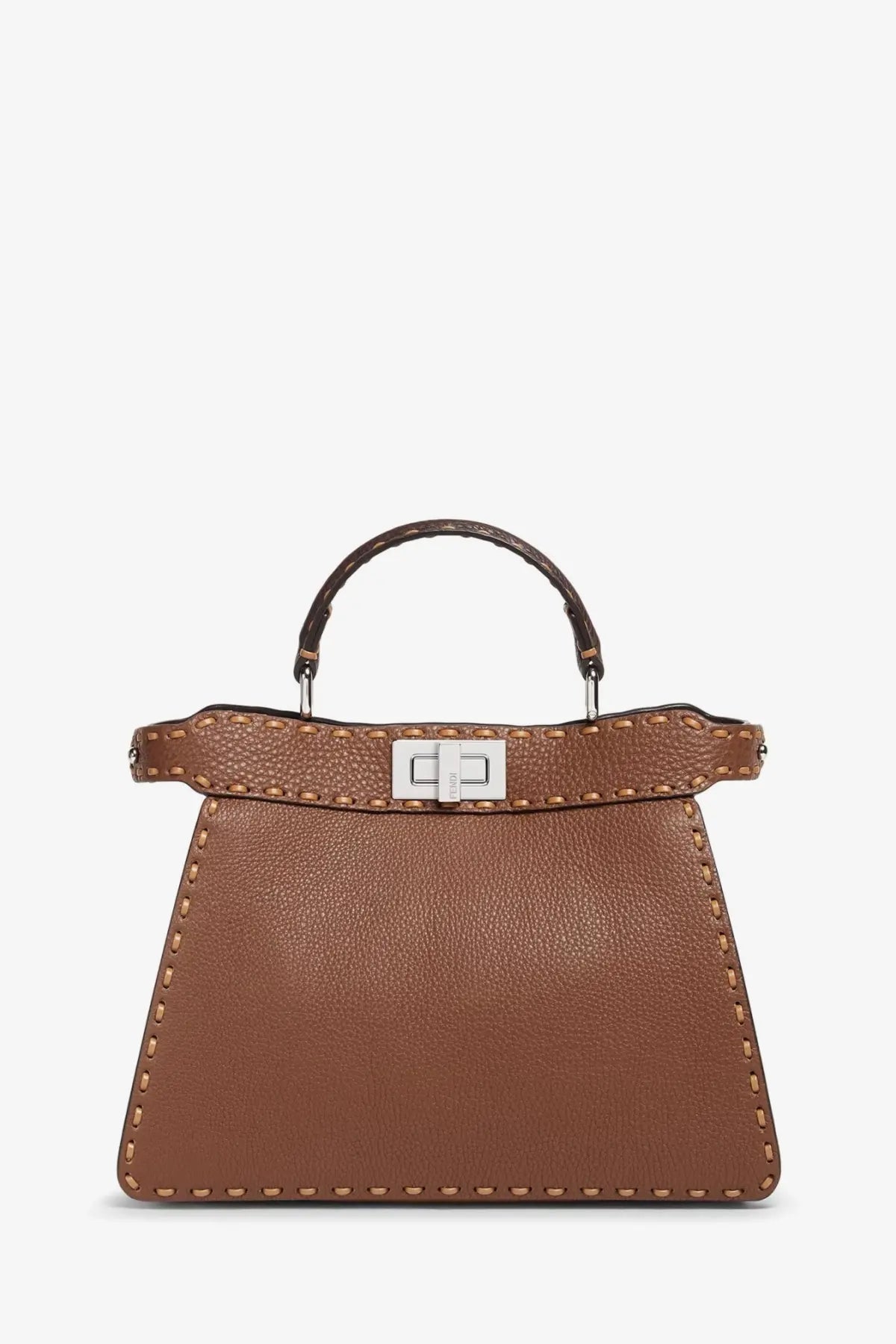 Brown pebbled leather fendi peekaboo iseuu small shoulder bag with silver-tone hardware and top handle