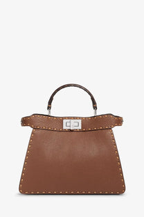 Brown pebbled leather fendi peekaboo iseuu small shoulder bag with silver-tone hardware and top handle