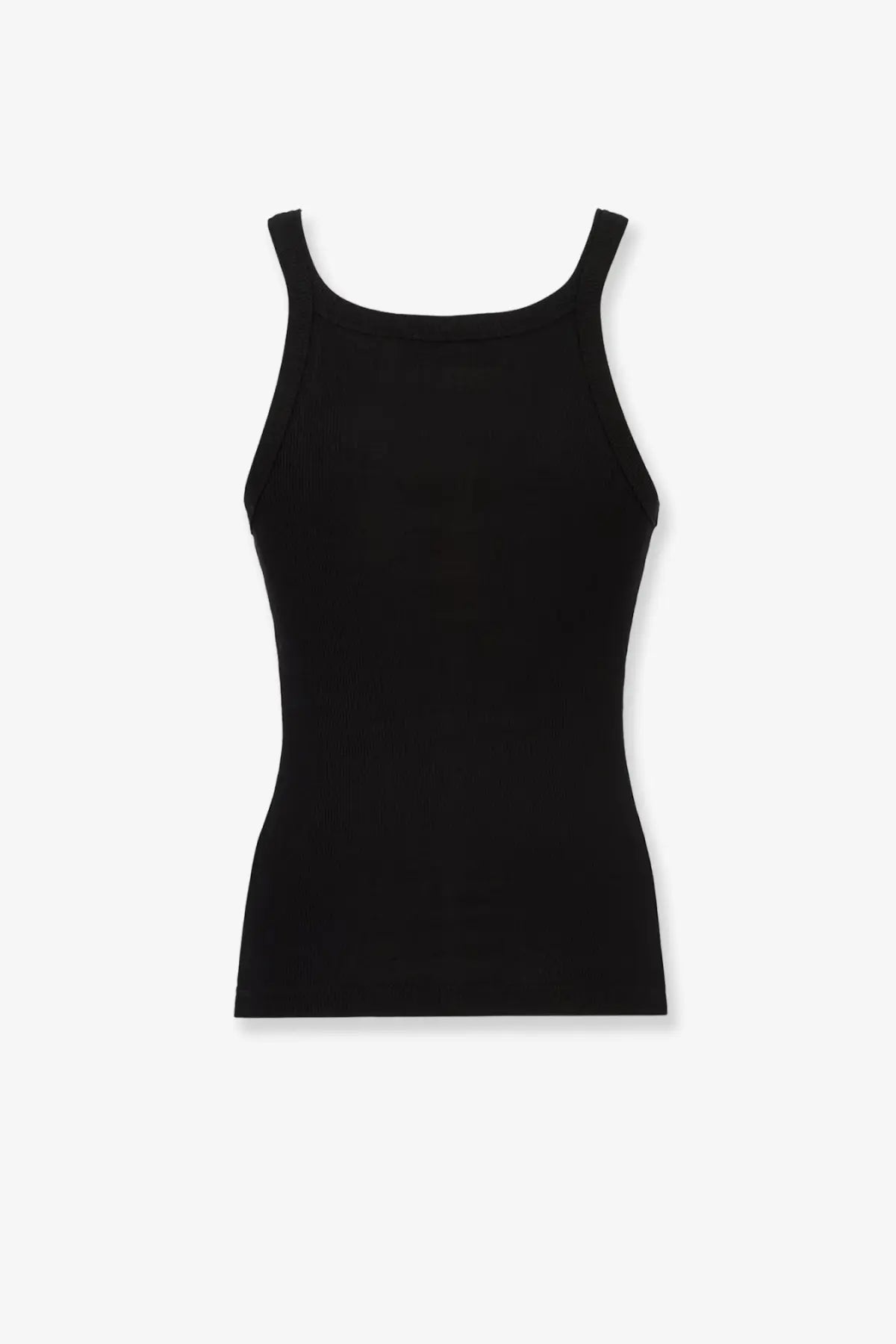 Fendi women’s black ribbed cotton tank top with square neckline and thin straps for casual wear