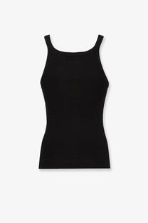 Fendi women’s black ribbed cotton tank top with square neckline and thin straps for casual wear