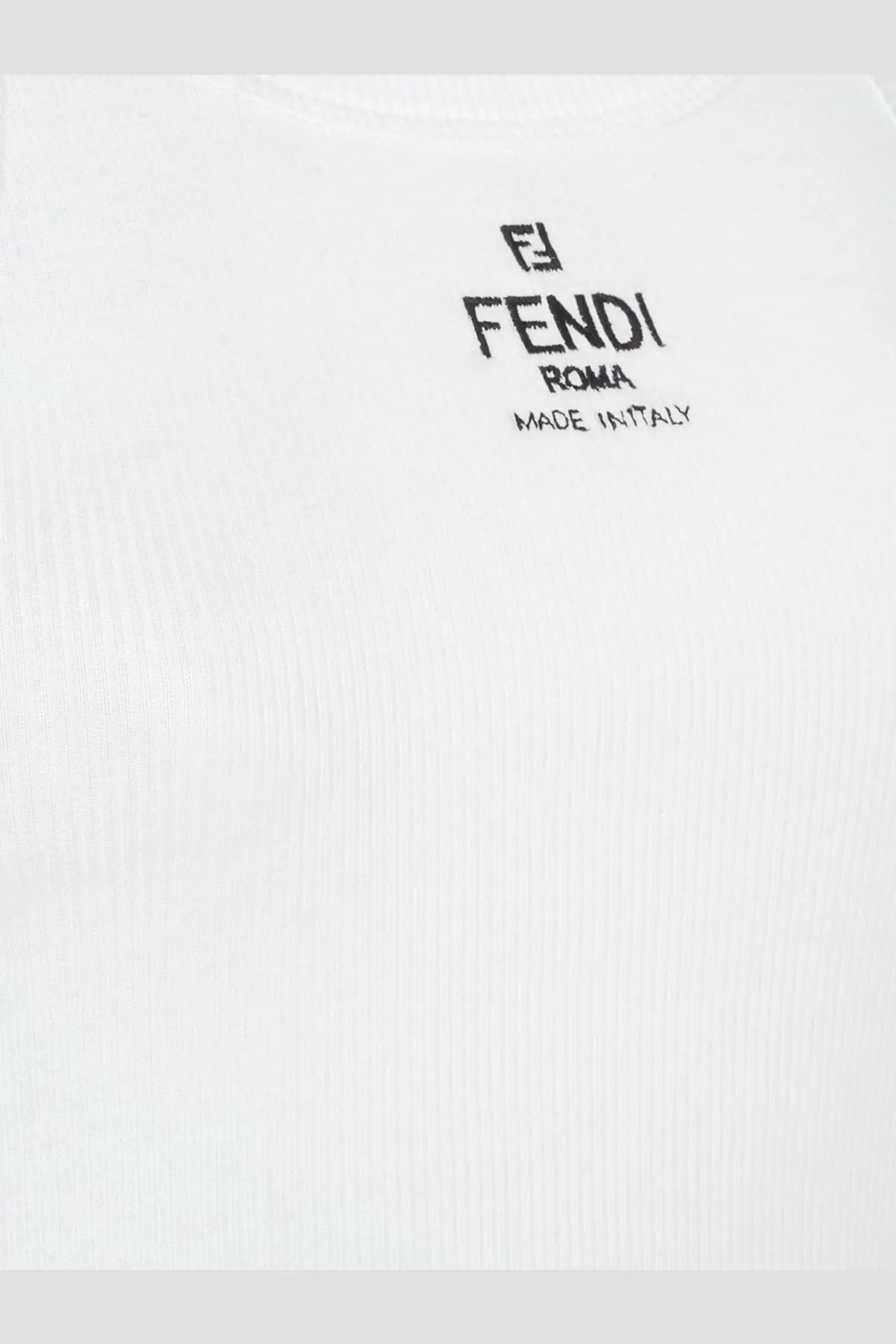 Fendi women’s white ribbed cotton tank top with black embroidered logo and made in Italy text