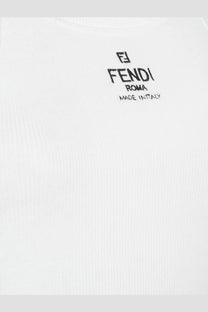 Fendi women’s white ribbed cotton tank top with black embroidered logo and made in Italy text