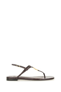 Fendi women’s sandal ffold brown dark brown crocodile embossed leather thong sandal with gold tone metal t strap accent