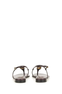 Fendi women’s sandal ffold brown dark brown python-skin textured thong sandals with gold-tone metal accents