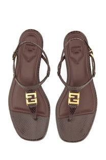 Fendi women’s sandal ffold brown brown sandals with gold-tone ff logo hardware and textured snake-print detailing