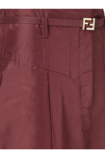 A burgundy fendi taffeta skirt with a matching belt featuring the brand’s double f buckle in a womens design