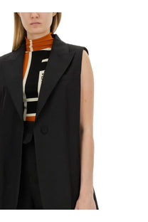 Fendi women’s tailored vest black sleeveless blazer with single button and structured lapels in sleek design