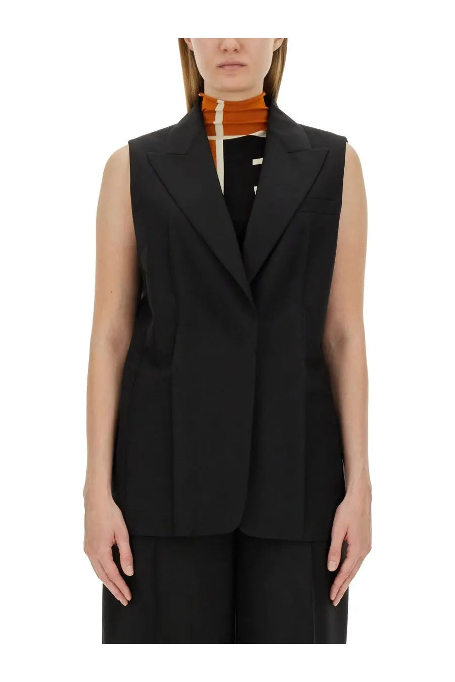 Fendi women’s tailored vest black sleeveless blazer with structured fit and notched lapels in premium fabric