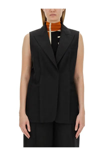 Fendi women’s tailored vest black sleeveless blazer with structured fit and notched lapels in premium fabric