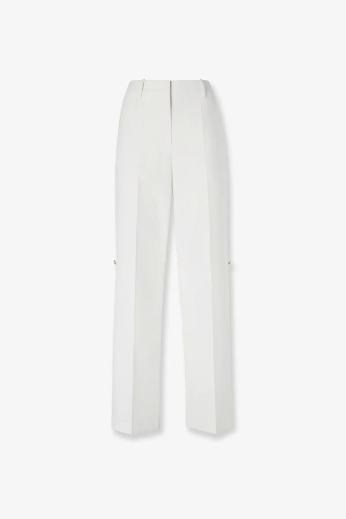 Fendi women’s white technical canvas trousers with high waist and subtle side pockets in a minimalist design