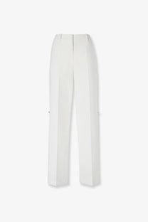 Fendi women’s white technical canvas trousers with high waist and subtle side pockets in a minimalist design