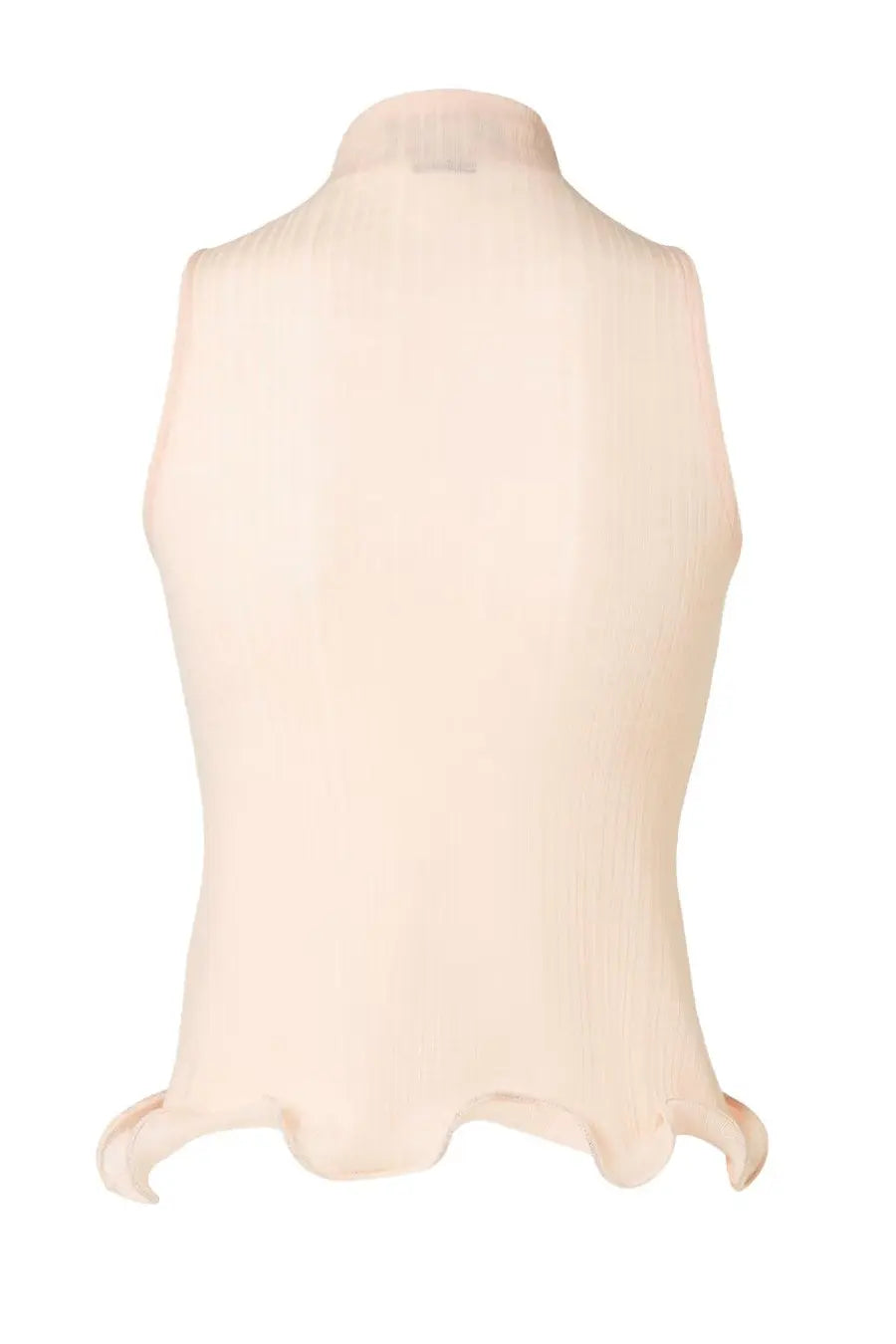 Fendi women’s sleeveless top in soft blush lightweight semi sheer fabric with high neckline and flared hemline