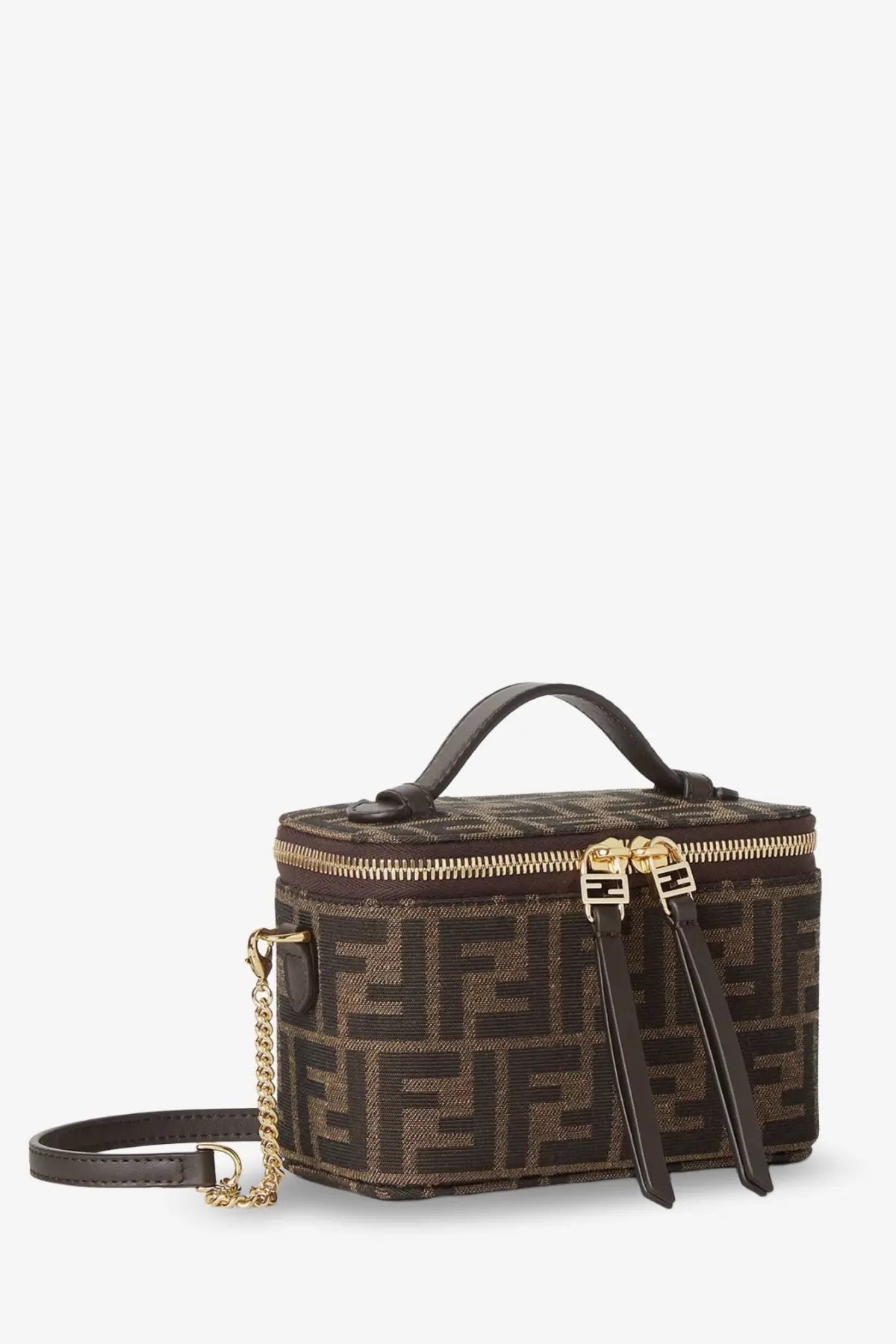 Fendi women’s vanity crossbody bag in brown and black zucca jacquard fabric with gold-tone hardware