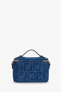 Blue Fendi women’s vanity FF fabric crossbody bag with textured fabric and gold tone hardware in grey