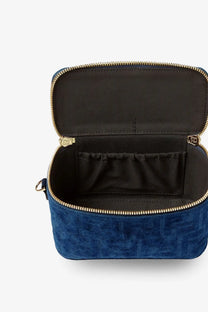Blue velvet fendi women’s vanity crossbody bag with gold-tone zipper and hardware in grey fabric