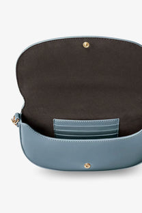Fendi women’s wallet on chain crossbody bag in light blue leather with curved design and gold-tone hardware