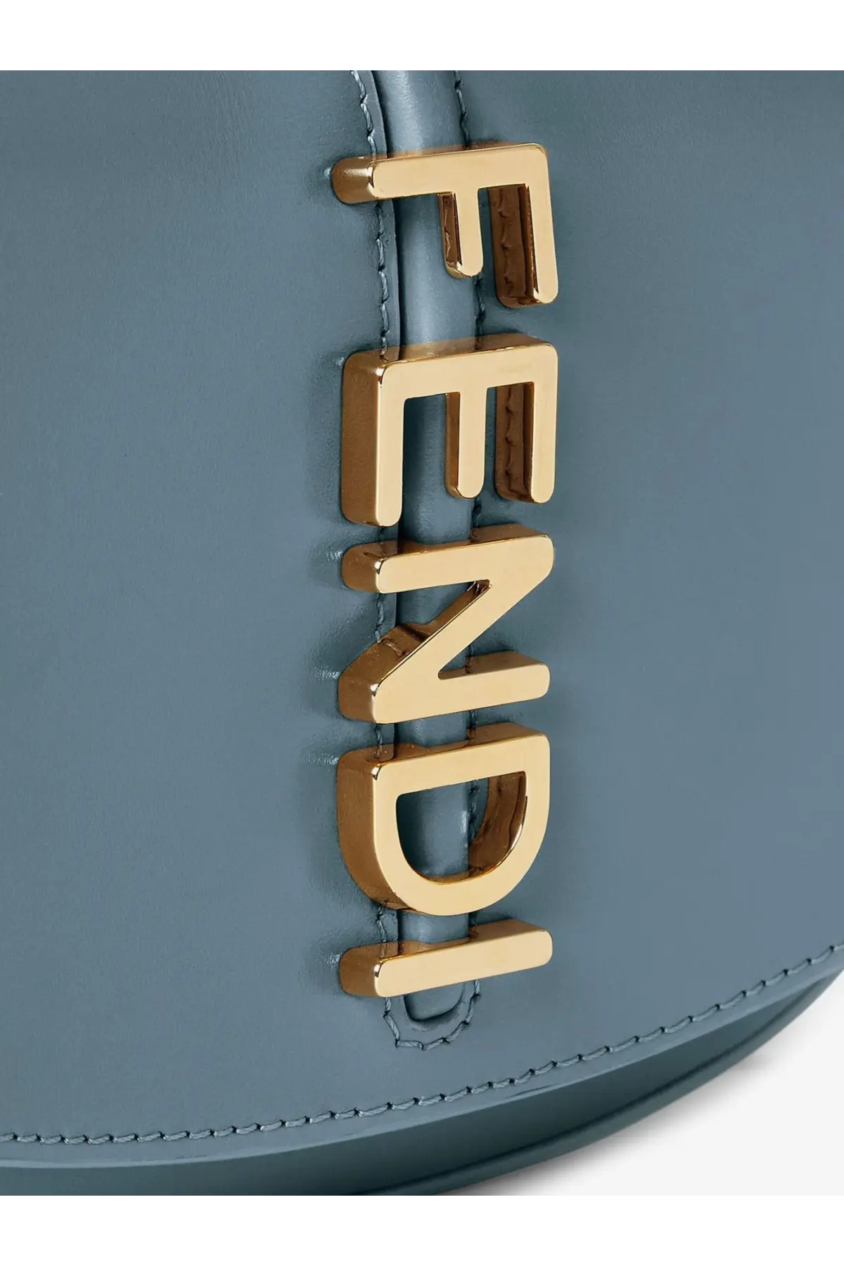 Fendi women’s light blue leather wallet on chain crossbody bag with gold-tone fendi lettering on the side