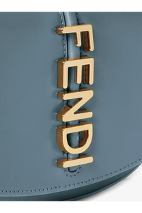 Fendi women’s light blue leather wallet on chain crossbody bag with gold-tone fendi lettering on the side