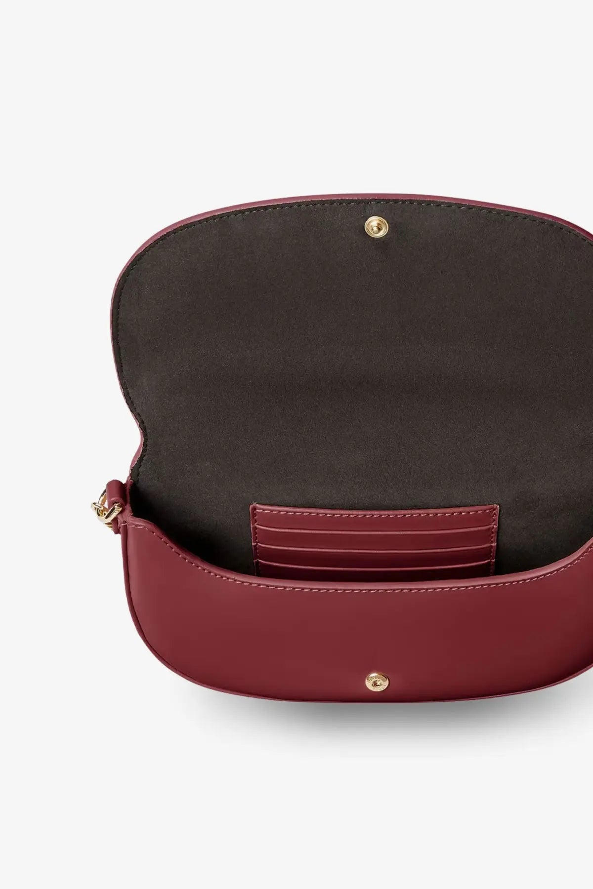 Fendi women’s wallet on chain crossbody bag in burgundy leather with minimalist design and gold tone hardware