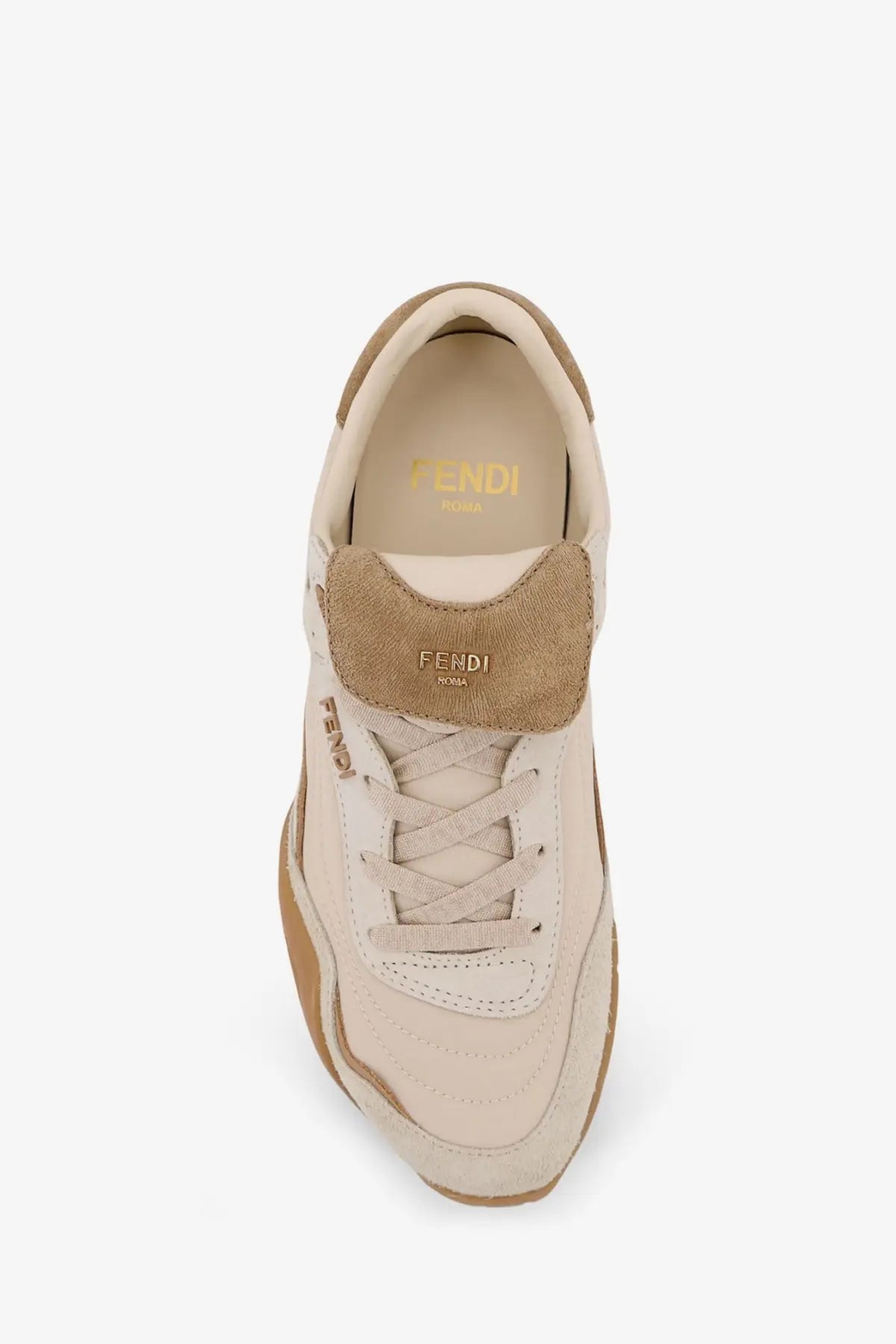 Beige fendi women’s fendi wave pulse sneaker with suede accents and chunky rubber sole