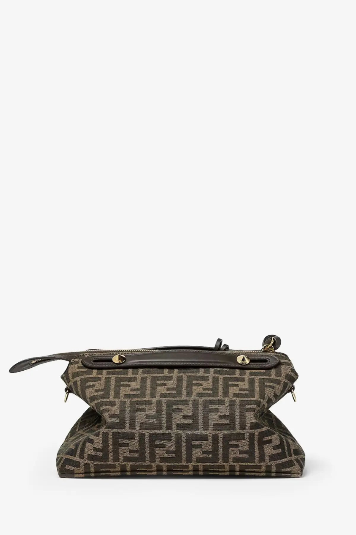 Brown and beige fendi ff logo patterned clutch bag with black leather trim from by the way soft medium crossbody line