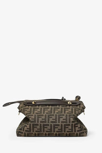 Brown and beige fendi ff logo patterned clutch bag with black leather trim from by the way soft medium crossbody line