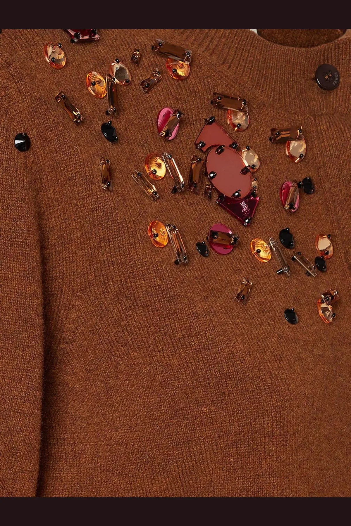 Fendi women’s brown wool and cashmere cardigan knit sweater with scattered amber pink and black sequins