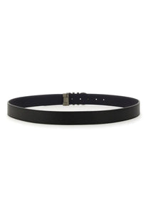 Ferragamo men’s black leather belt with sleek minimalist design and silver toned buckle