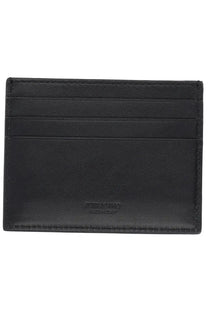 Ferragamo men’s black leather card holder with embossed branding showcasing luxury and durable design