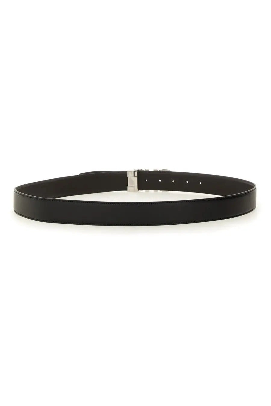 Ferragamo men’s cintura in pelle black leather belt with sleek silver toned buckle for formal wear