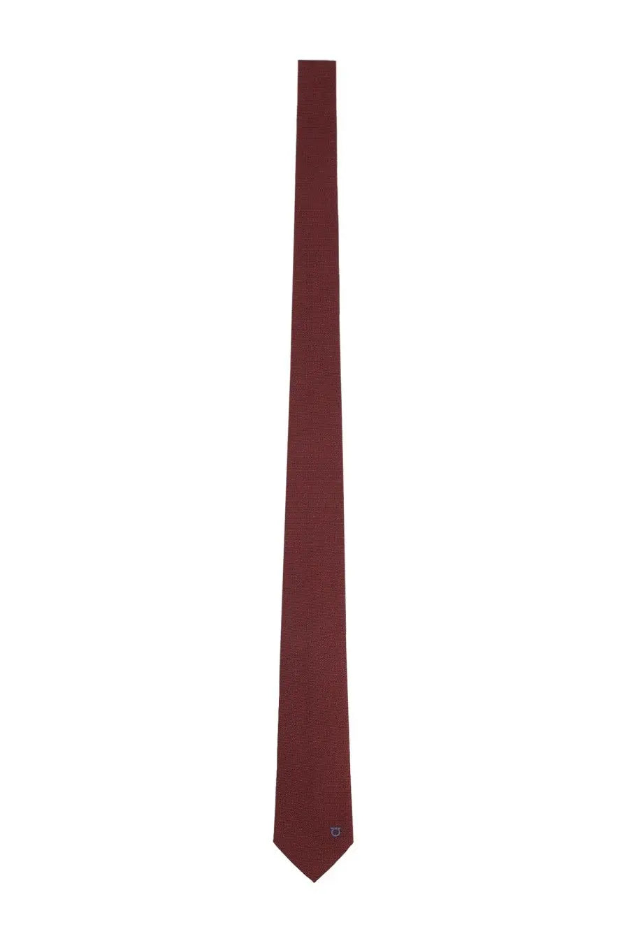 Ferragamo men’s cravatta in seta red sleek solid burgundy silk tie with subtle sheen and small embroidered logo at tip