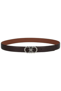 Ferragamo men’s leather belt in dark brown with a silver-toned double g buckle for stylish wear