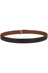 Ferragamo men’s brown leather double hooks belt with silver toned buckle for formal and casual wear